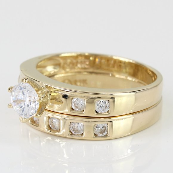 14k Gold Cubic Zirconia Wedding Ring Set - Picture 2 of 6